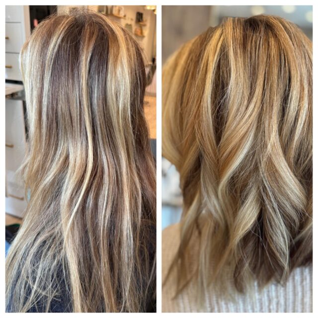 Photo comparing before and after hair treatment